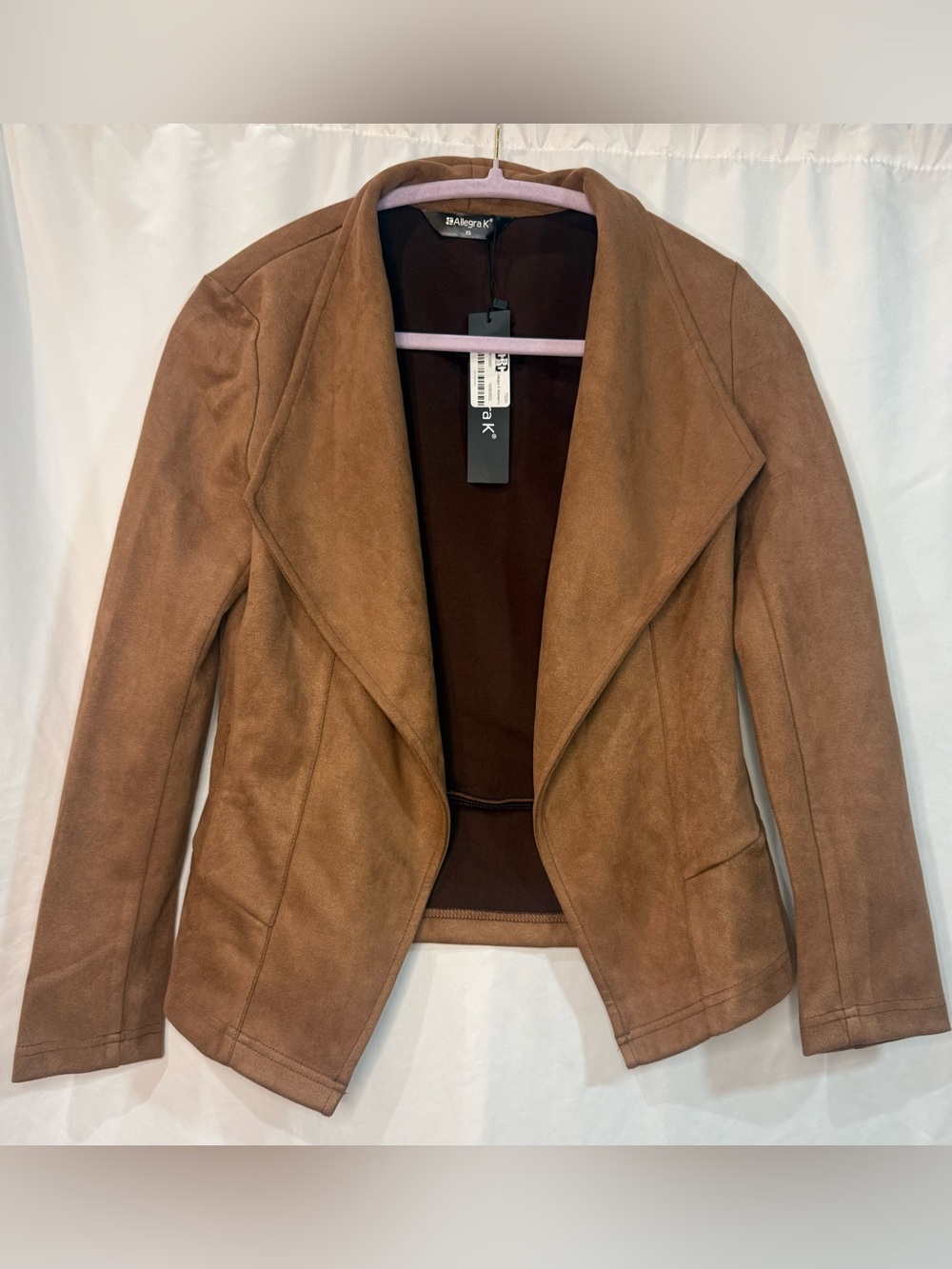 NWT Allegra K Women's Faux Suede Open Front Blazer - Light Brown Size XS